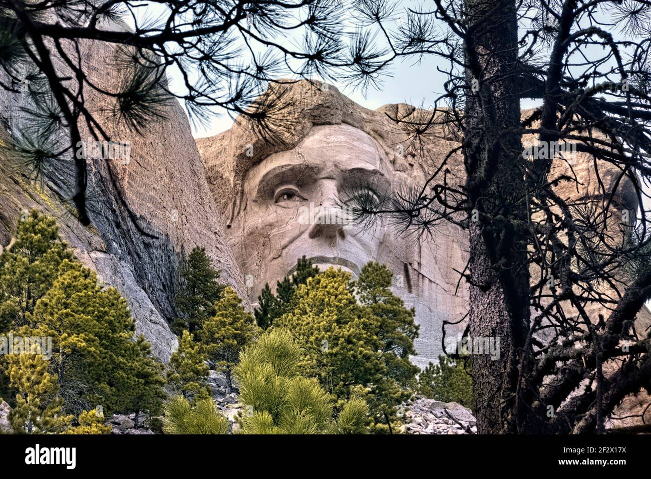 Abraham Lincoln sculpture at Mount Rushmore National Memorial, South Dakota, USA Stock Photo