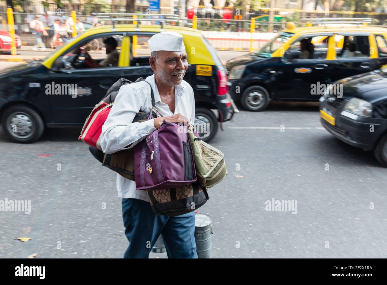 India, Mumbai - Mumbai Dabbawalas after delivering the food Stock Photo