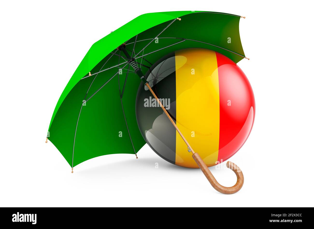 Belgian flag under umbrella. Protection and security of Belgium concept, 3D rendering isolated on white background Stock Photo