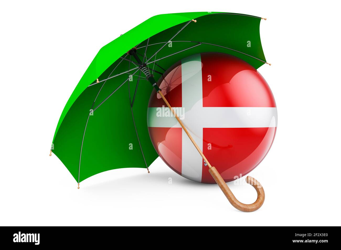 Danish flag under umbrella. Protection and security of Denmark concept
