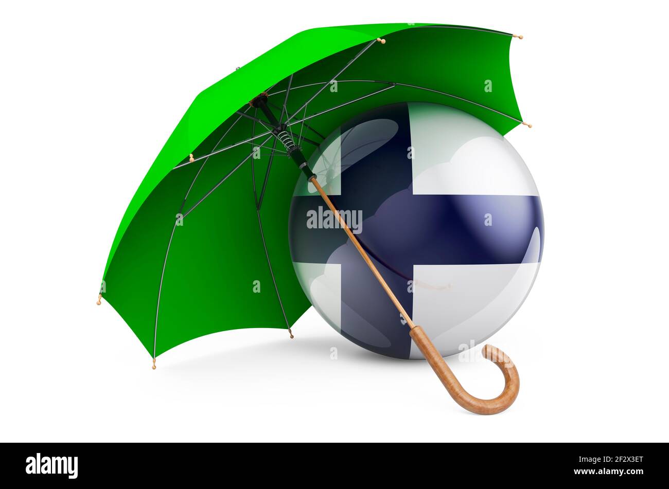 Finnish flag under umbrella. Protection and security of Finland concept ...
