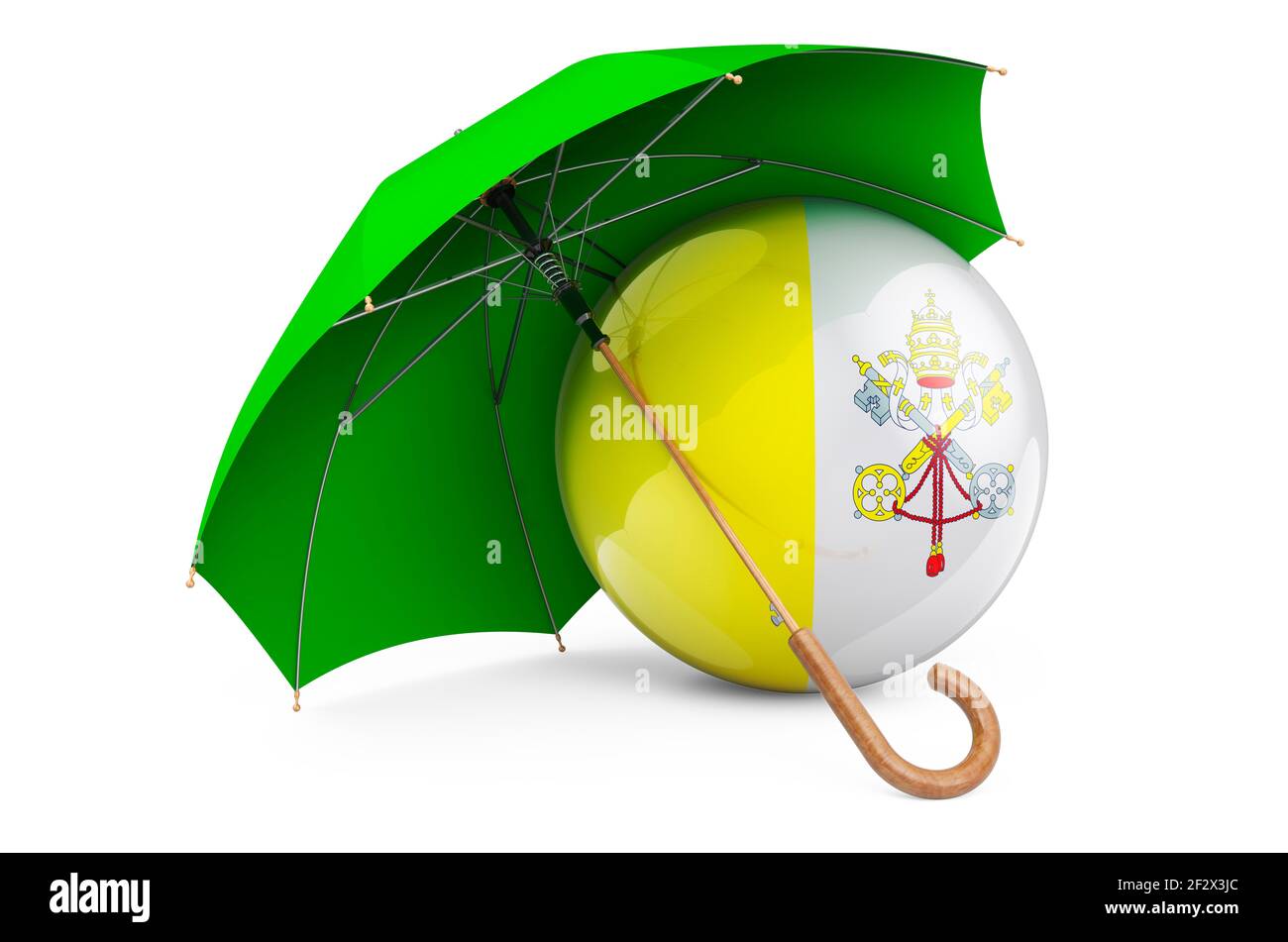 Vatican flag under umbrella. Protection and security of Vatican concept, 3D rendering isolated
