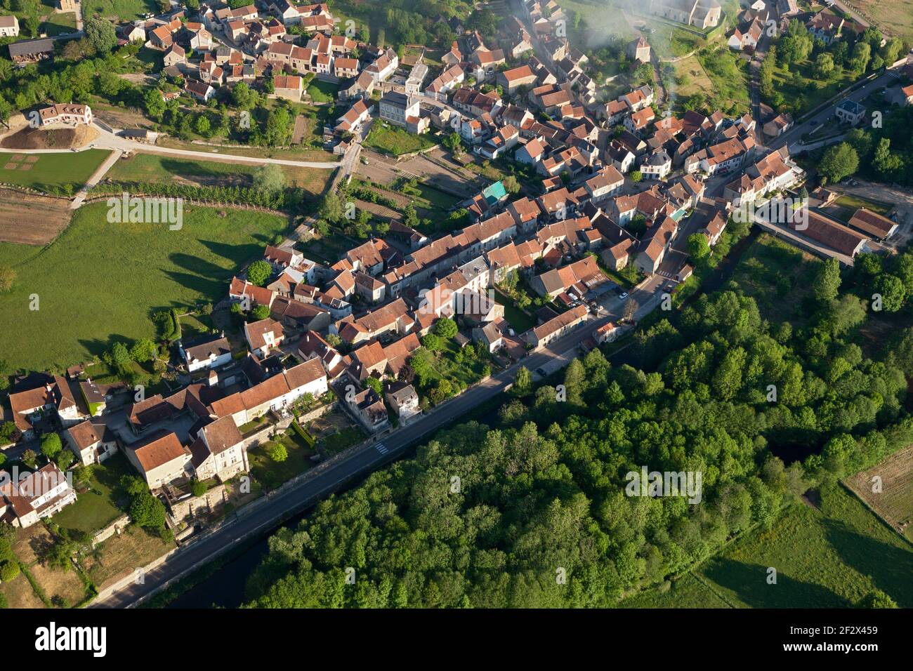 Aerial photograph of Asquins 89450, in Yonne department, Bourgogne-Franche-comté region, France Stock Photo