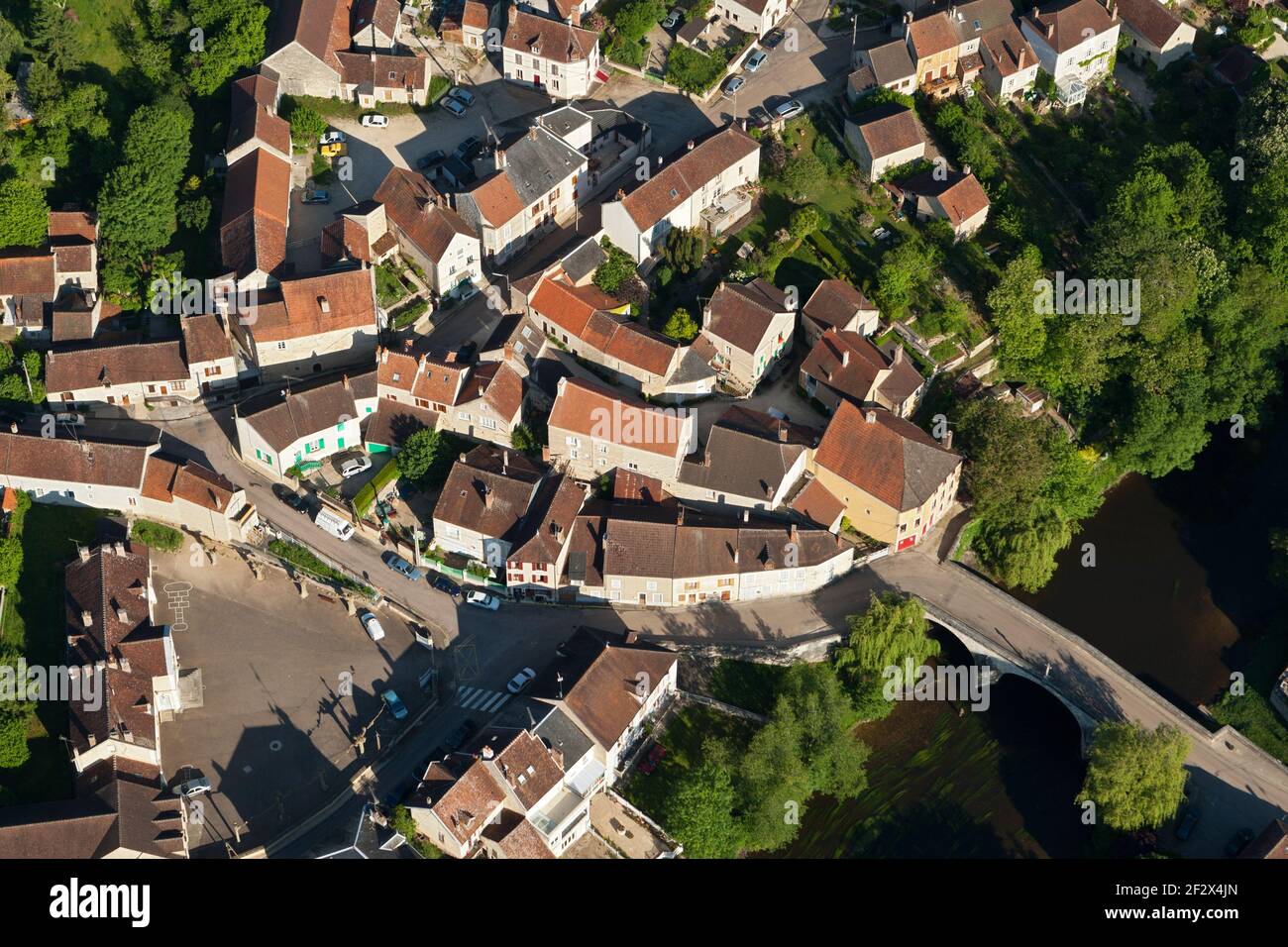 Aerial photo of the rural village of Arcy-sur-Cure 89270, in the Yonne department, Bourgogne-Franche-comté region, France Stock Photo