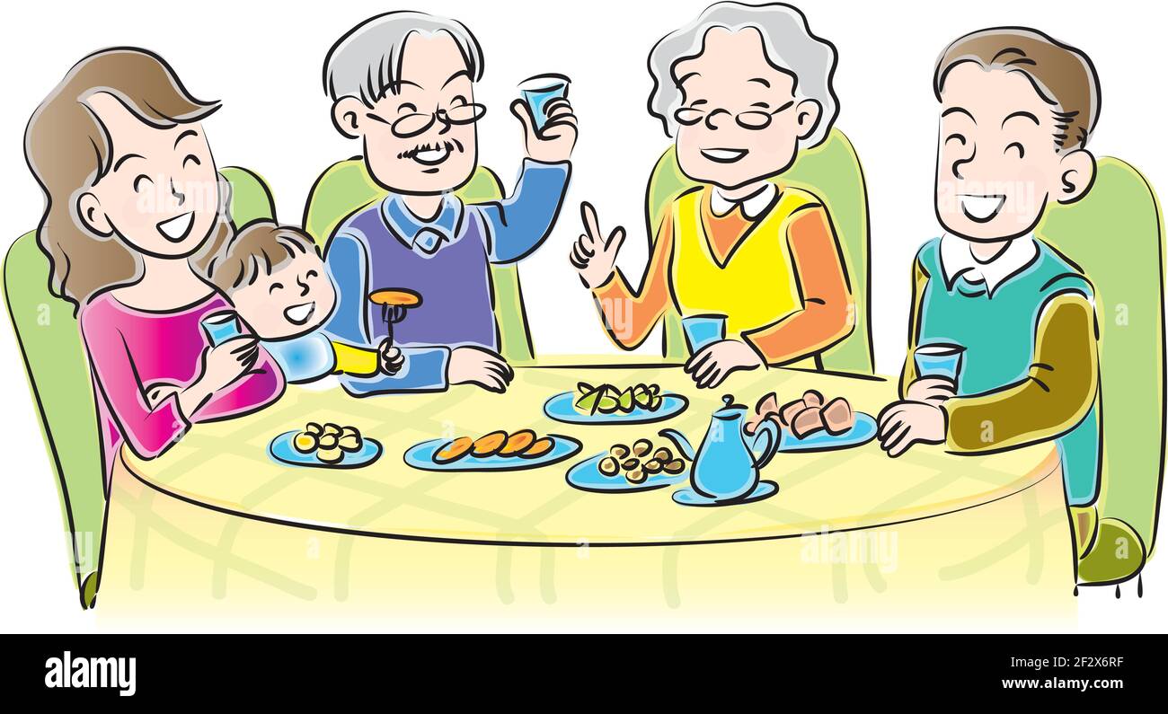 vector cartoon Family dinner Stock Vector Image & Art Alamy