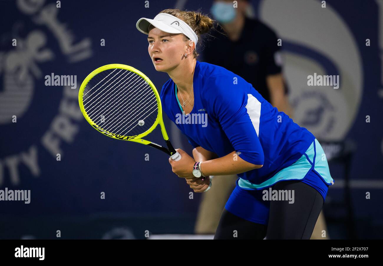 Dubai, UAE. 13th Mar 2021. Dubai, UAE. 13th Mar 2021. Barbora Krejcikova of  the Czech Republic during the final of the 2021 Dubai Duty Free Tennis  Championships WTA 1000 tournament on March