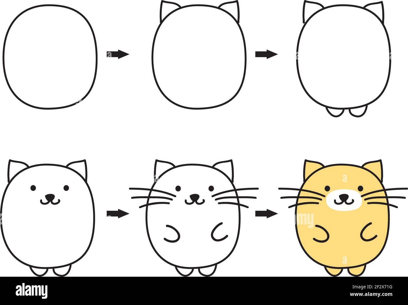 how to use oval shape to draw cute animals : cat Stock Vector ...