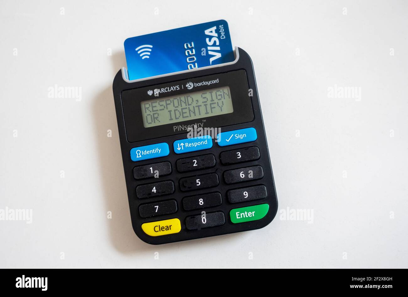 Barclays PINsentry card reader and Visa bank card Stock Photo