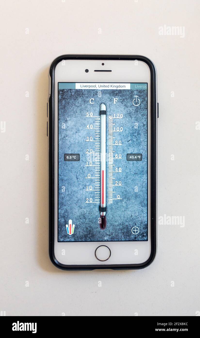 Apple iPhone showing local temperature Stock Photo Alamy