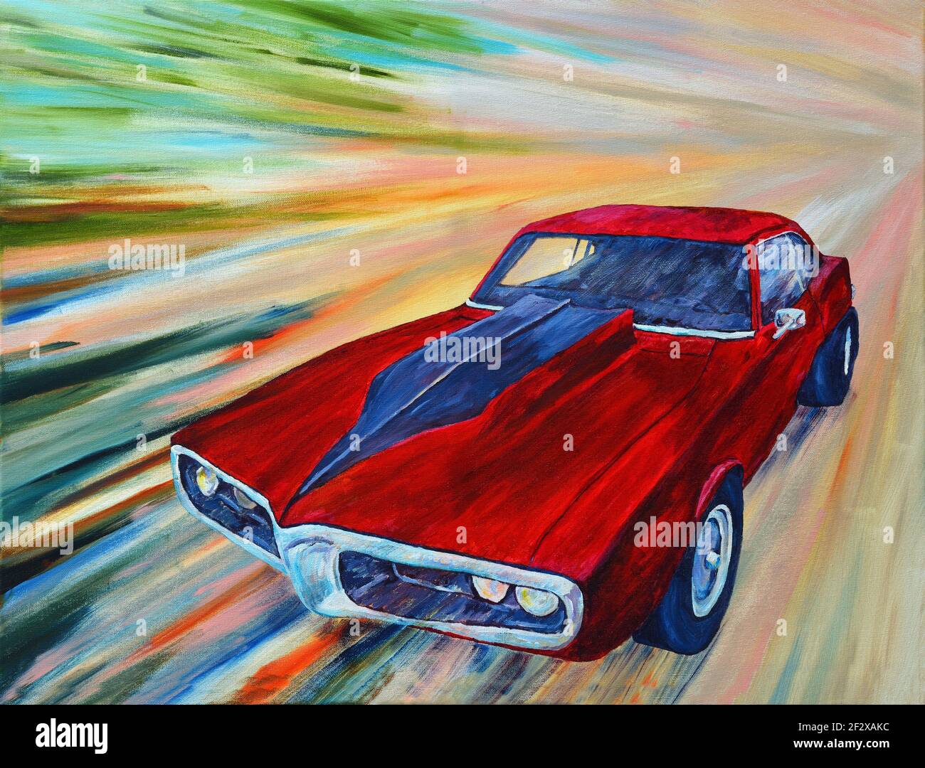 Classic Red Pontiac Firebird American muscle car with abstract speed affect background Stock Photo