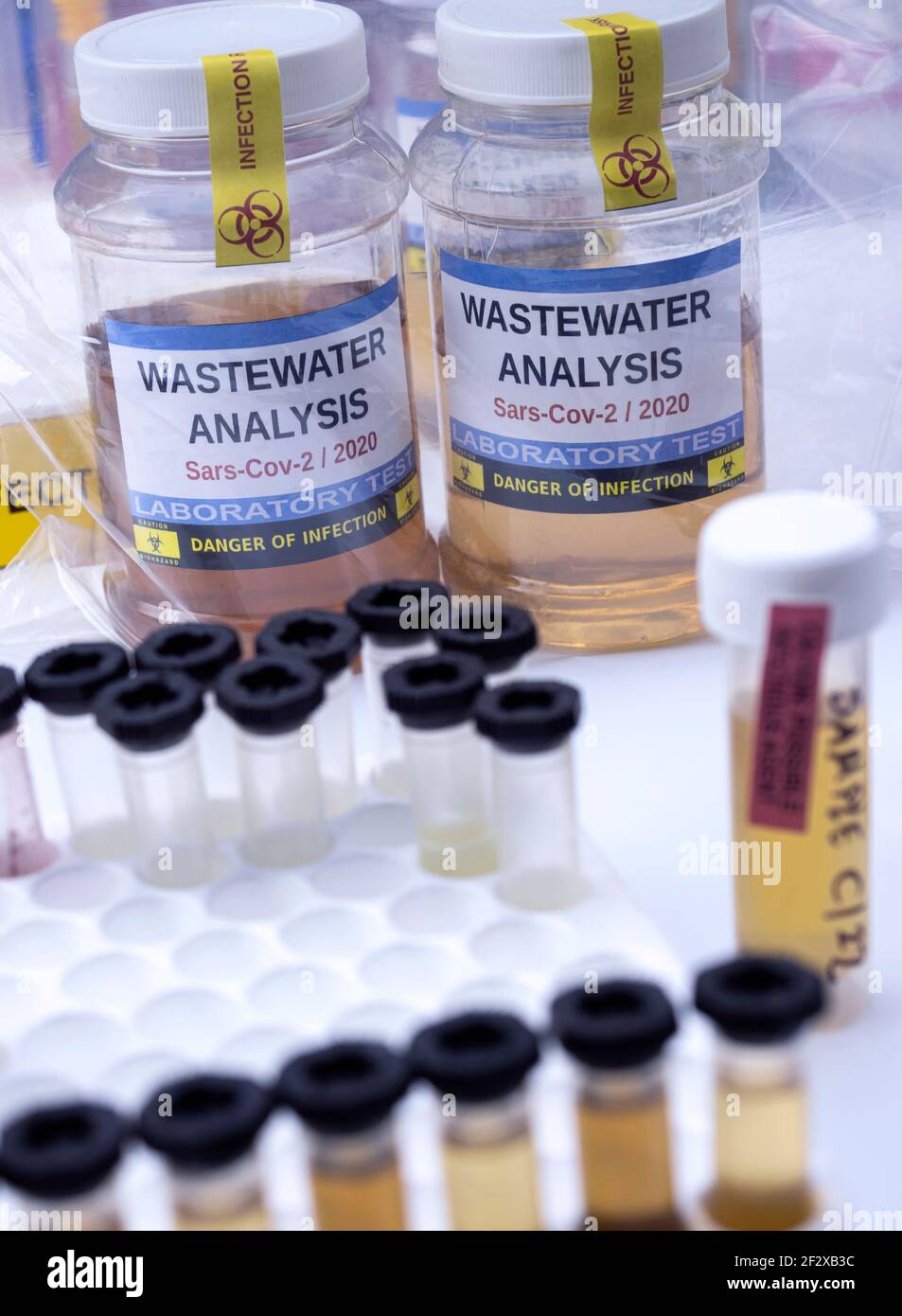 Investigation of sars-cov-2 virus in humans in a wastewater laboratory, conceptual image Stock Photo