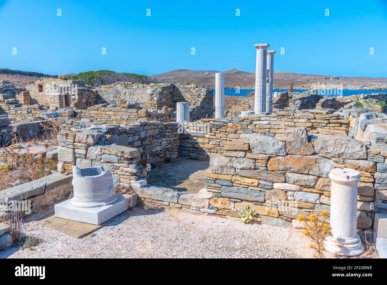 Ancient ruins at Delos island in Greece Stock Photo