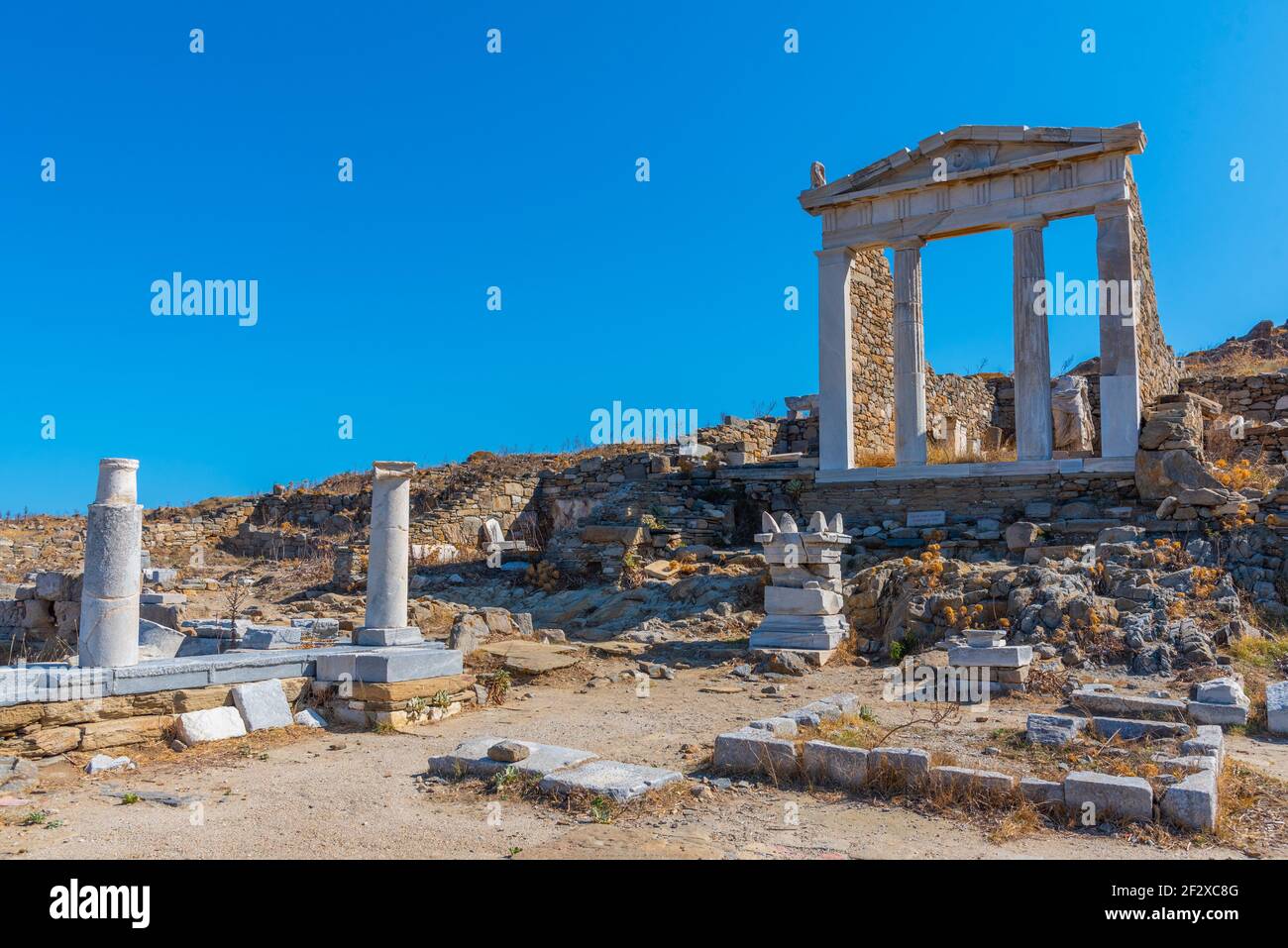 Temple of Isis at ancient ruins at Delos island in Greece Stock Photo ...