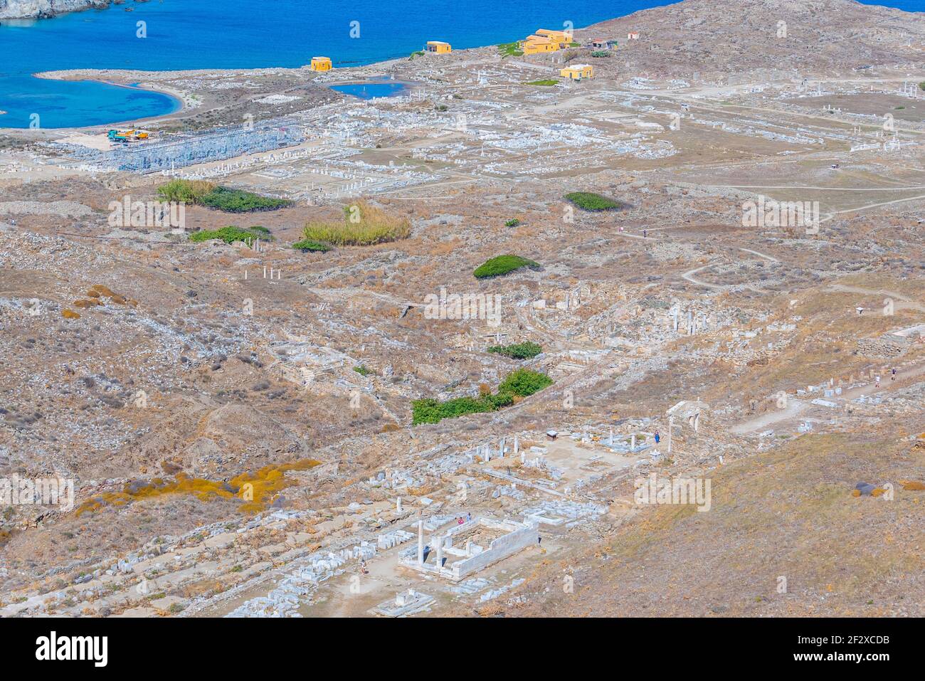 Panorama view of ancient ruins at Delos island in Greece Stock Photo