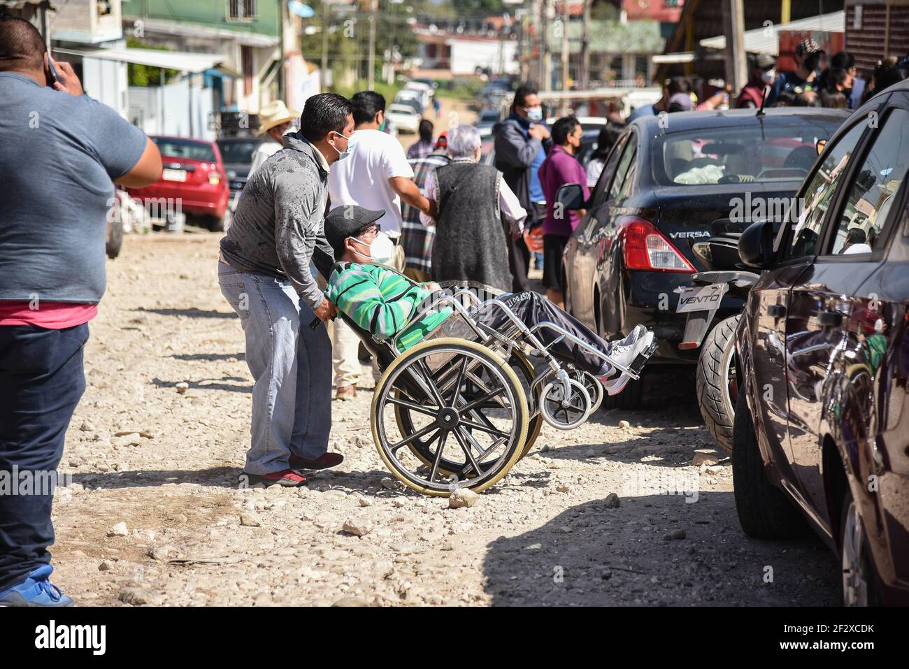 Xalapa, Mexico. March 13, 2021: Thousands of older adults received the COVID-19 vaccine in the city of Xalapa. From early on they made lines and for their application they were sanitized and did body activation exercises. Credit: Hector Adolfo Quintanar Perez/ZUMA Wire/Alamy Live News Stock Photo