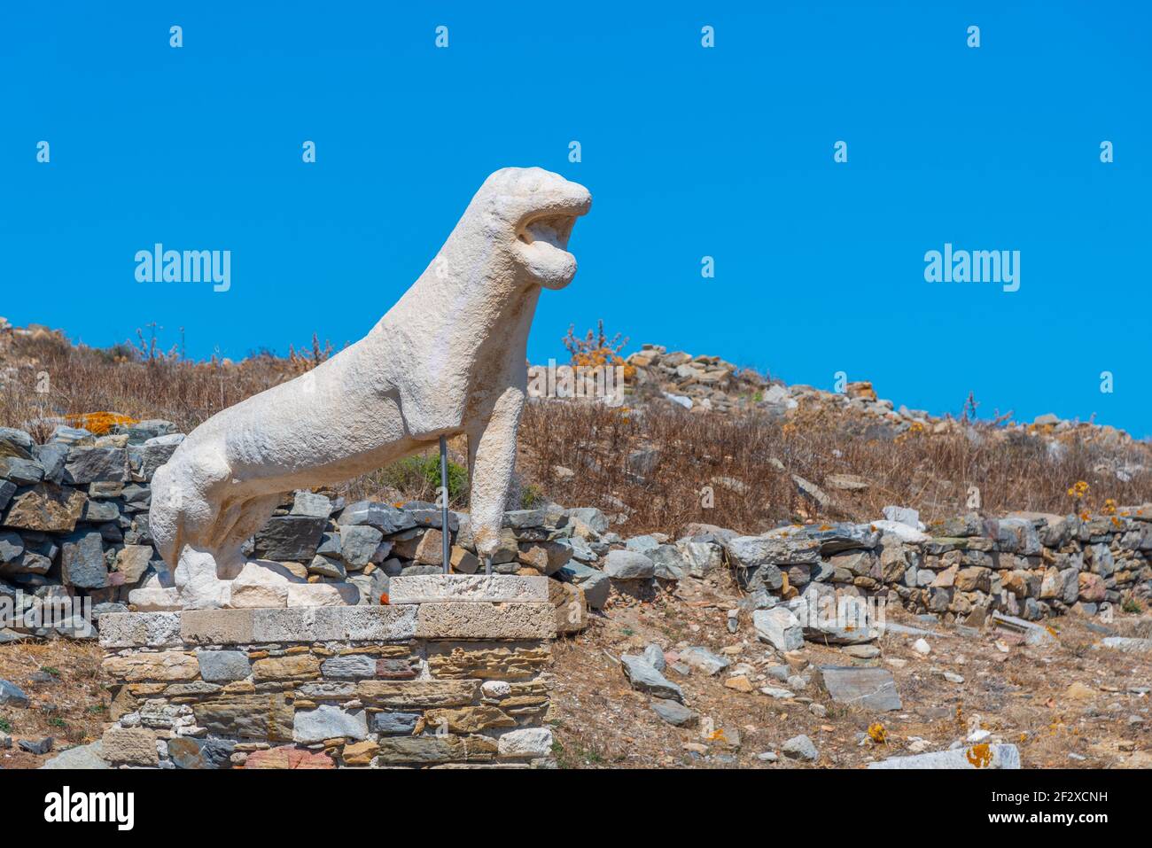 The terrace of the lions at Delos island in Greece Stock Photo - Alamy