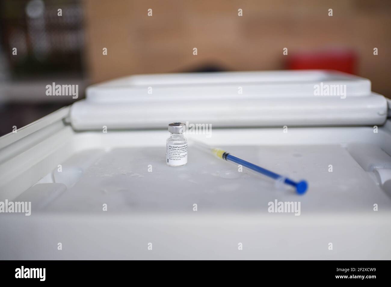 Xalapa, Mexico. March 13, 2021: Thousands of older adults received the COVID-19 vaccine in the city of Xalapa. From early on they made lines and for their application they were sanitized and did body activation exercises. Credit: Hector Adolfo Quintanar Perez/ZUMA Wire/Alamy Live News Stock Photo