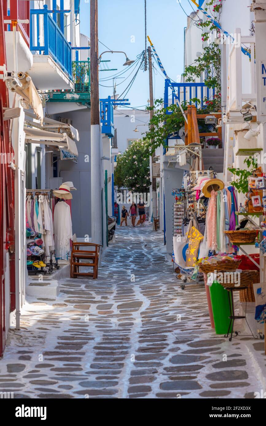 Tourist Shops At A Narrow Street In The Old Town Of Mykonos Greece tourist-shops-at-a-narrow-street-in-the-old-town-of-mykonos-greece