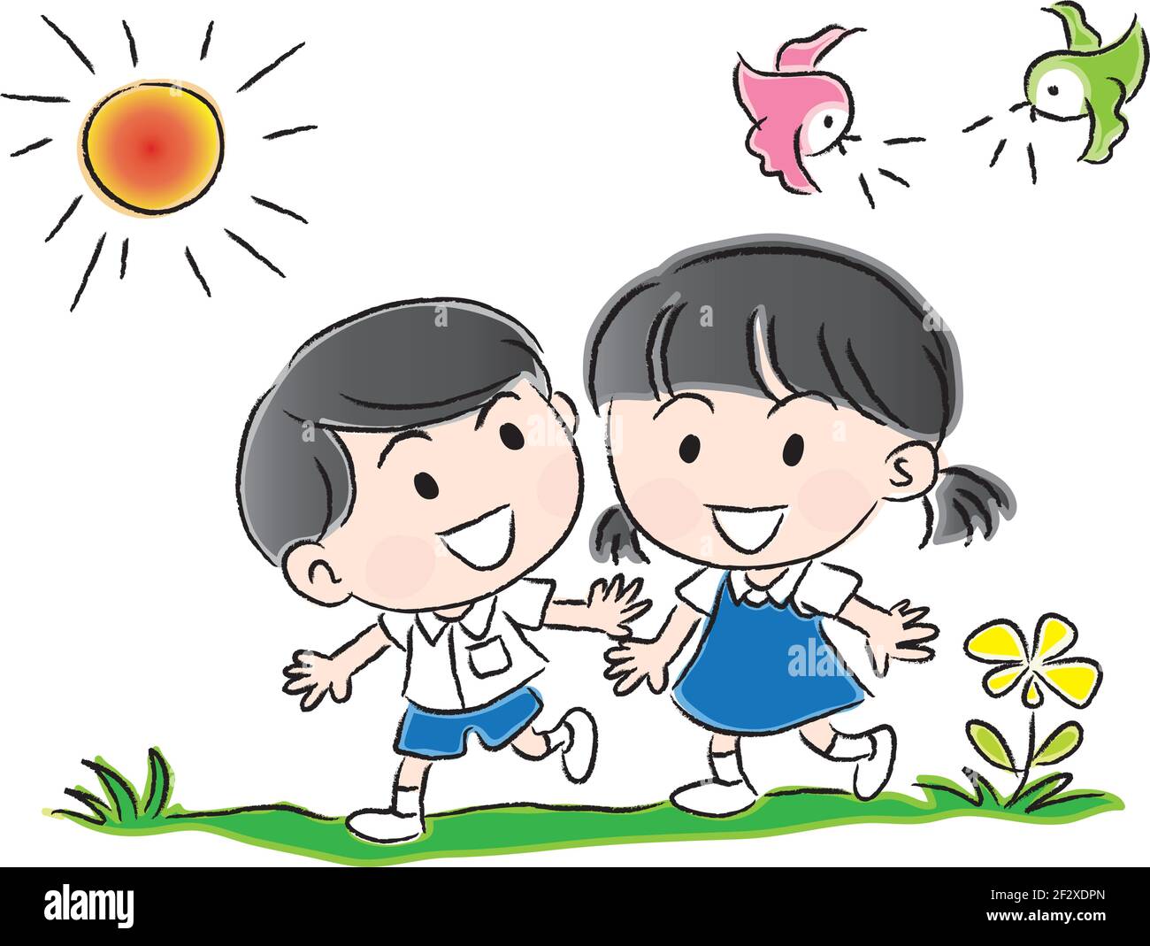 vector cartoon school boy and girl Stock Vector Image & Art - Alamy