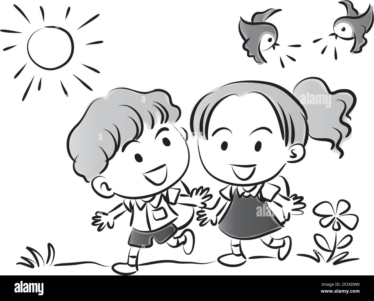 vector cartoon school boy and girl Stock Vector Image & Art - Alamy