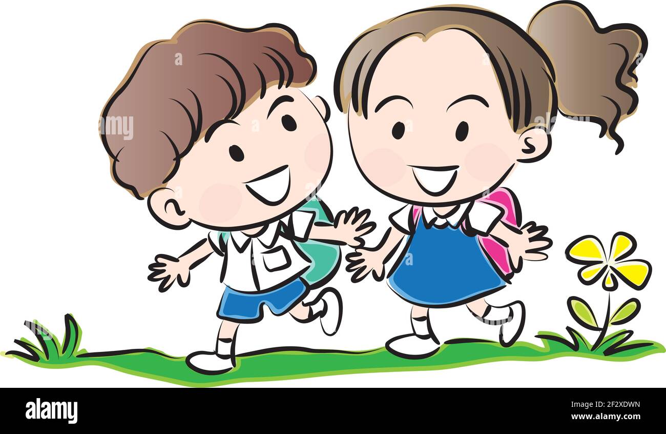 vector cartoon school boy and girl Stock Vector Image & Art - Alamy