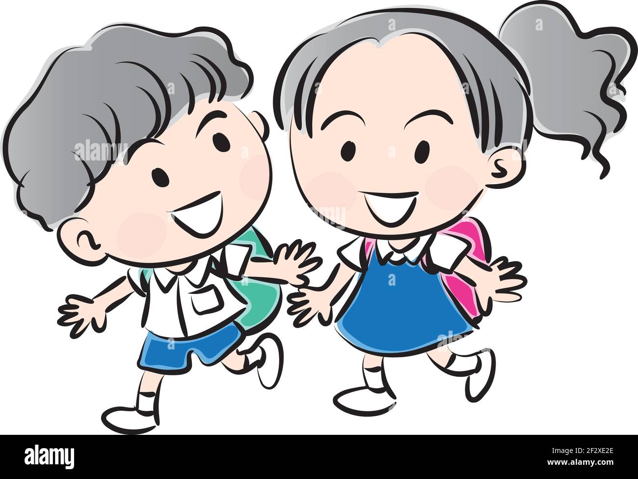Vector Cartoon School Boy And Girl Go To School Stock Vector Image Art Alamy