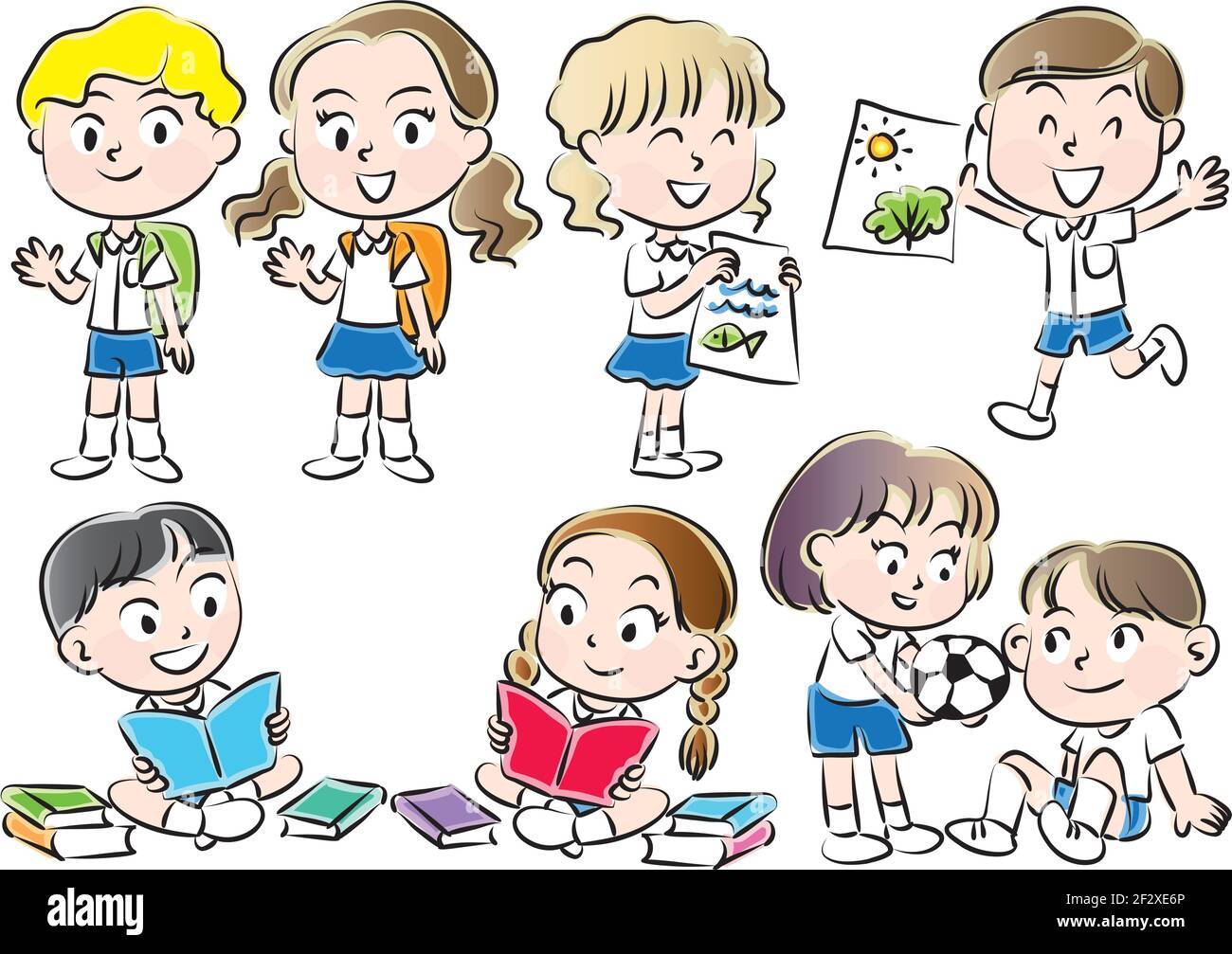 vector cartoon school boy and girl school life set Stock Vector Image & Art  - Alamy