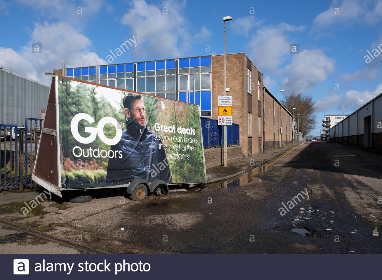 Go Outdoors billboard advertising sign, retail chain specialising in camping gear, tents, outdoor clothing and footwear Stock Photo