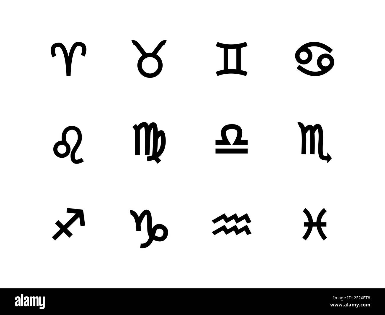 Zodiac sign set vector icons. Black astrological signs isolated on white background Stock Vector