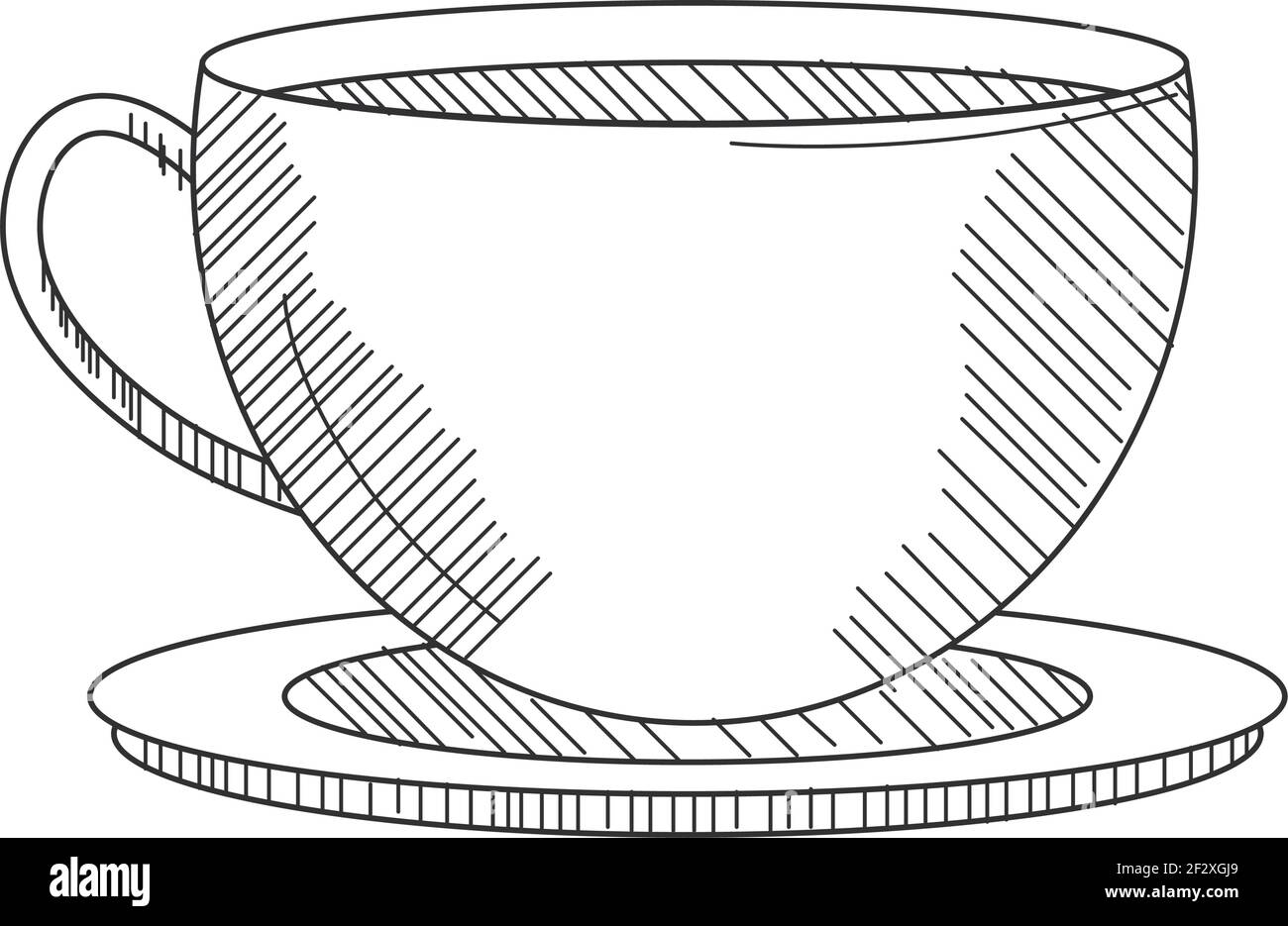 Elegant Coffee Cup At Saucer Vector Sketch. Linear Pen Drawing Vector Sketch.  Royalty Free SVG, Cliparts, Vectors, And Stock Illustration. Image 45912227.