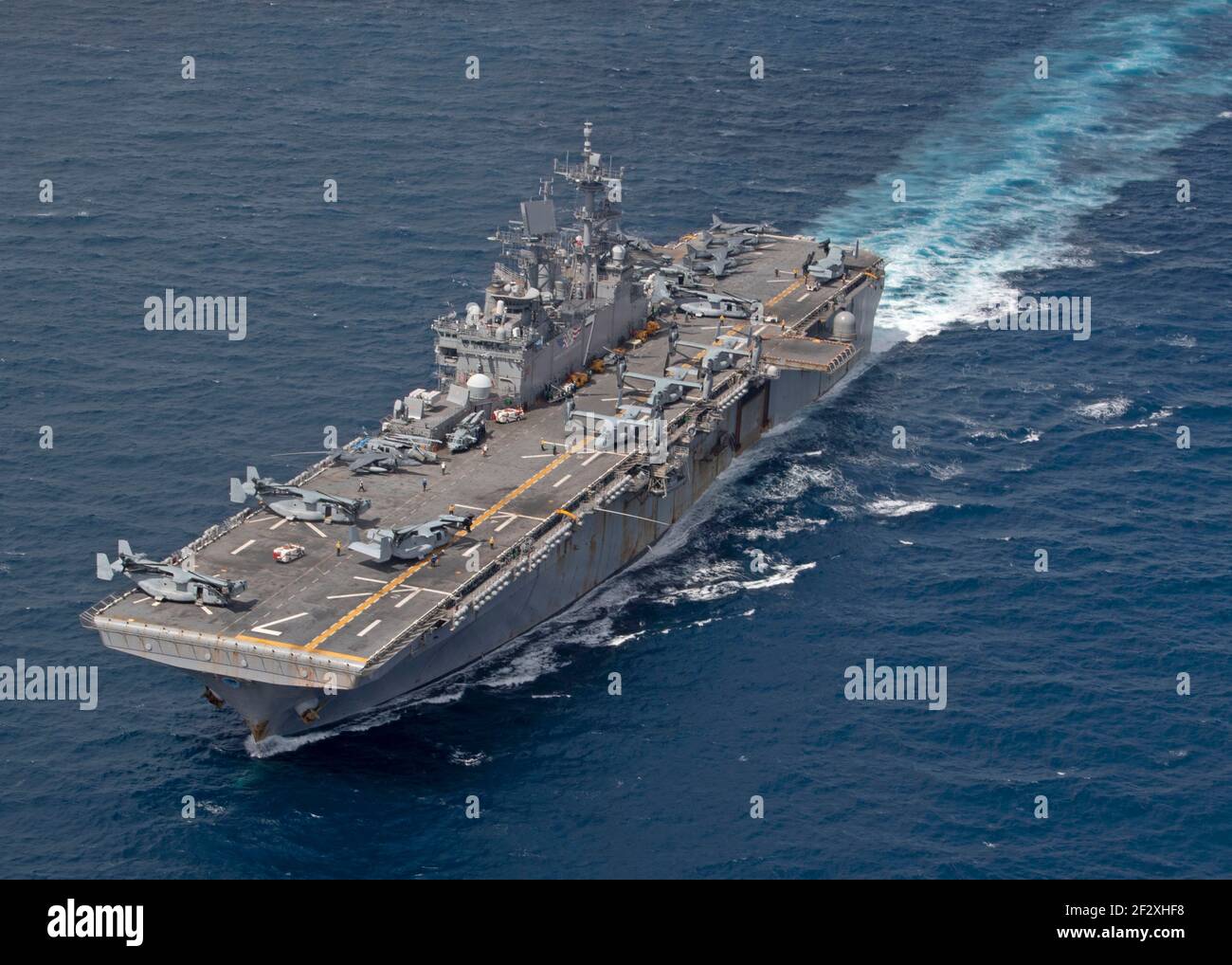 The U.S. Navy Wasp-class amphibious assault ship USS Iwo Jima conducts routine operations in the Atlantic Ocean March 4, 2021 off the coast of Norfolk, Virginia. Stock Photo