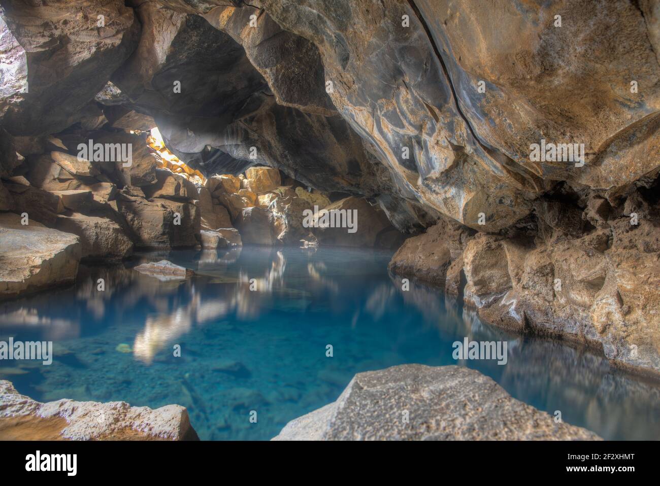View of Grotagja cave on Iceland Stock Photo