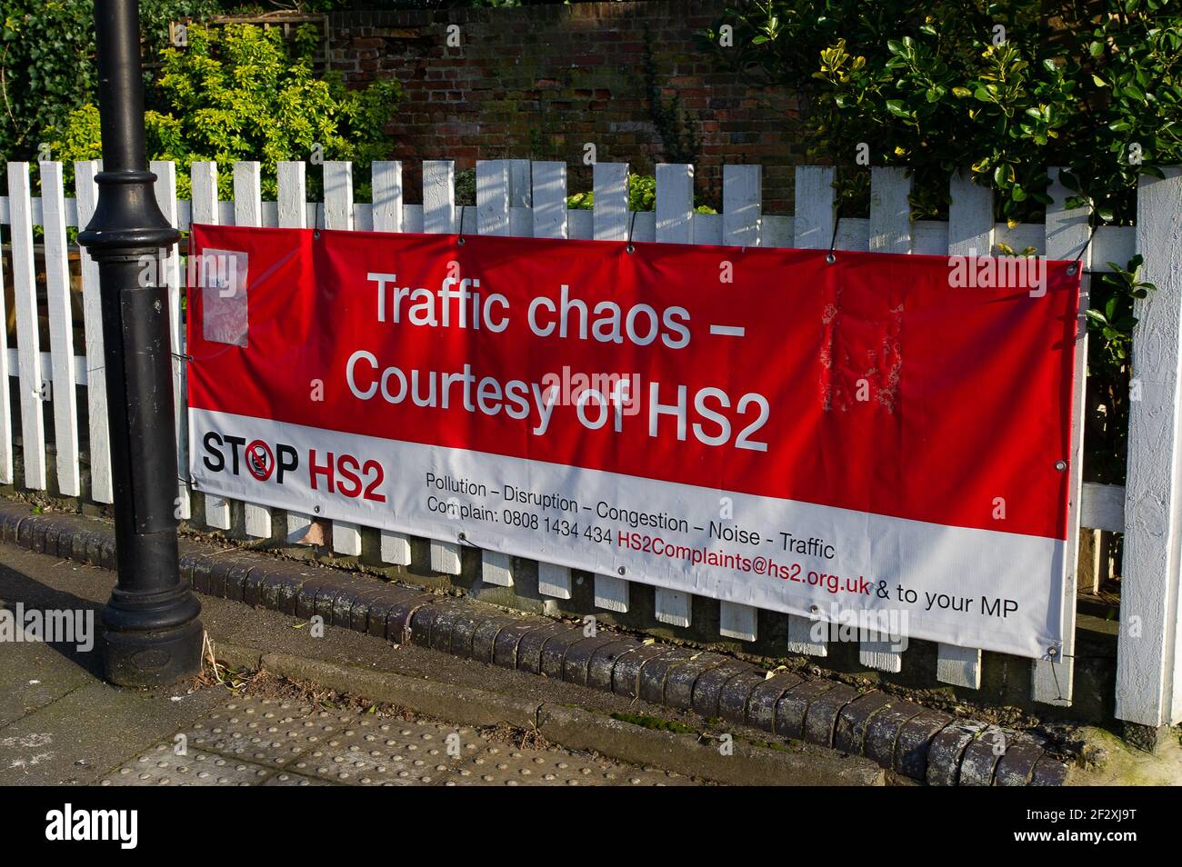 Harefield, Middlesex, UK. 1st March, 2021. Stop HS2 banners in ...