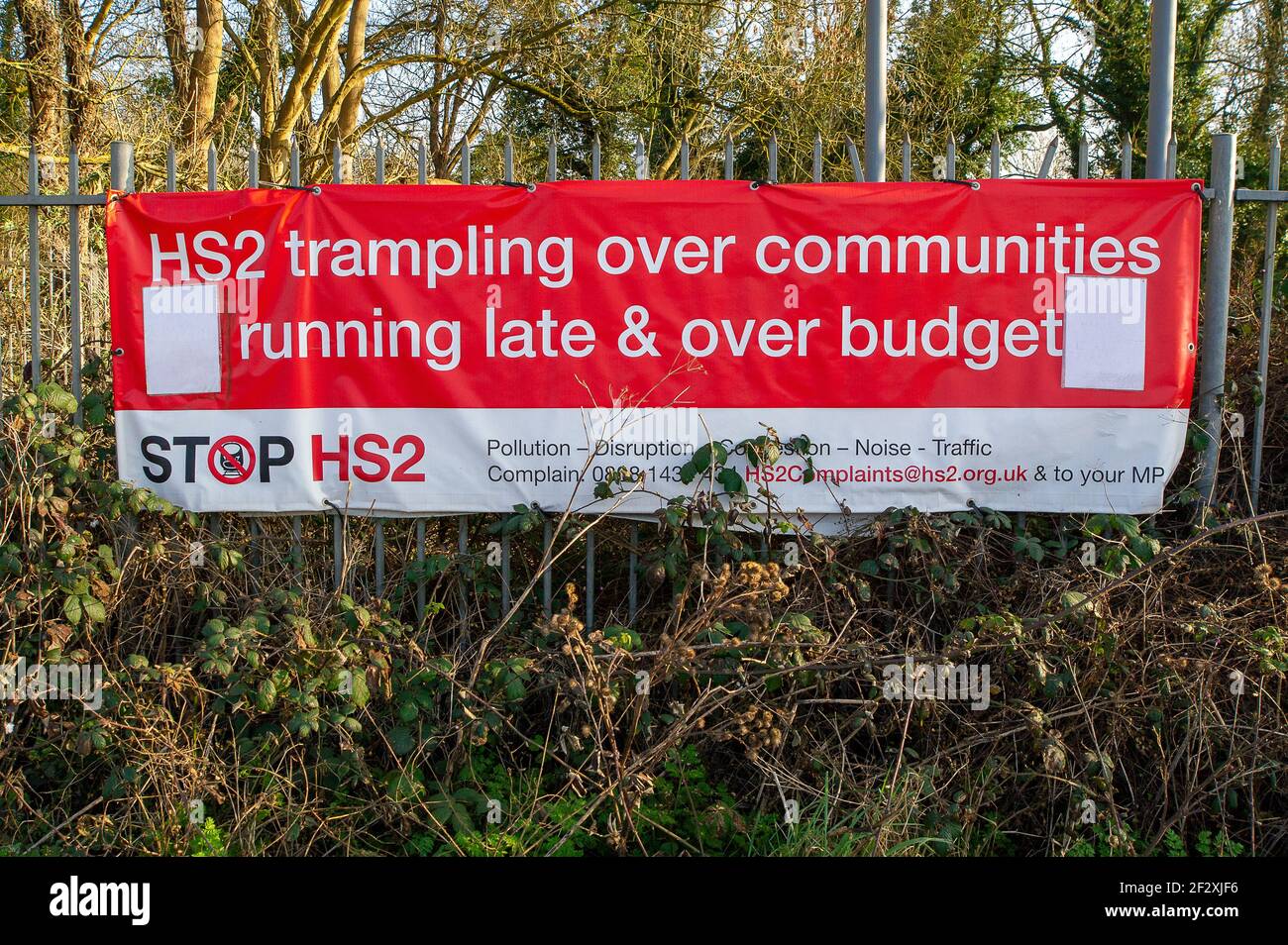 Harefield, Middlesex, UK. 1st March, 2021. Stop HS2 banners in ...