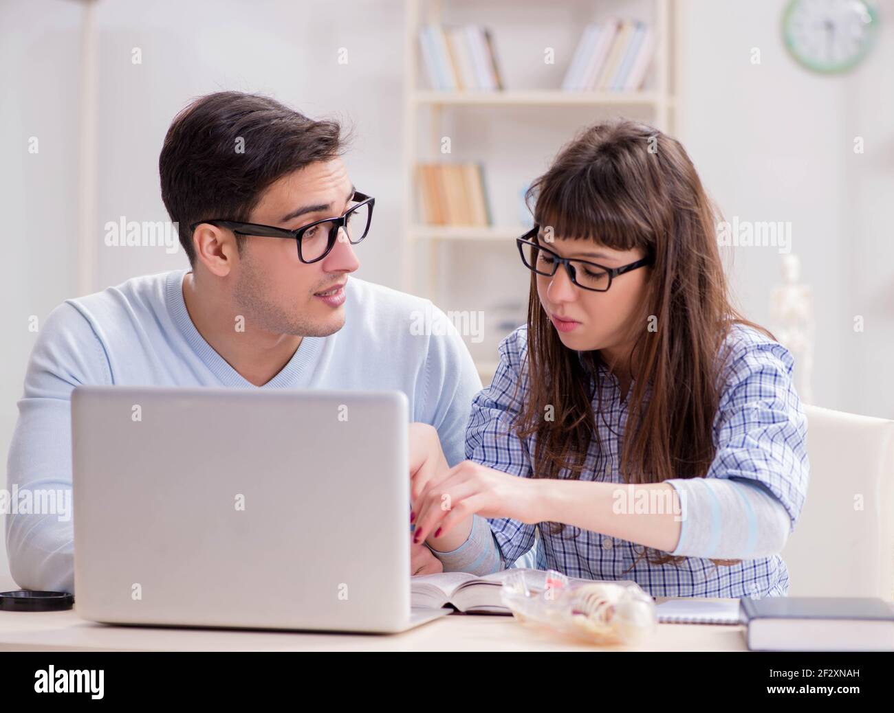 The two medical students studying in classroom Stock Photo Alamy
