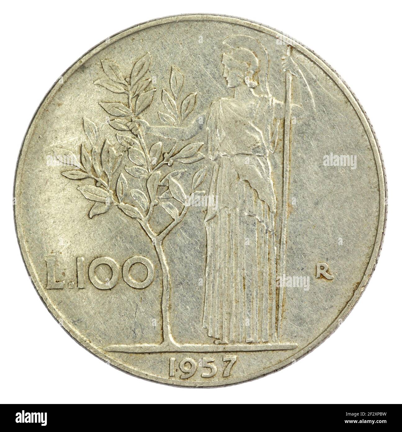 Old Italian One Hundred Lira Coin of 1957 Stock Photo