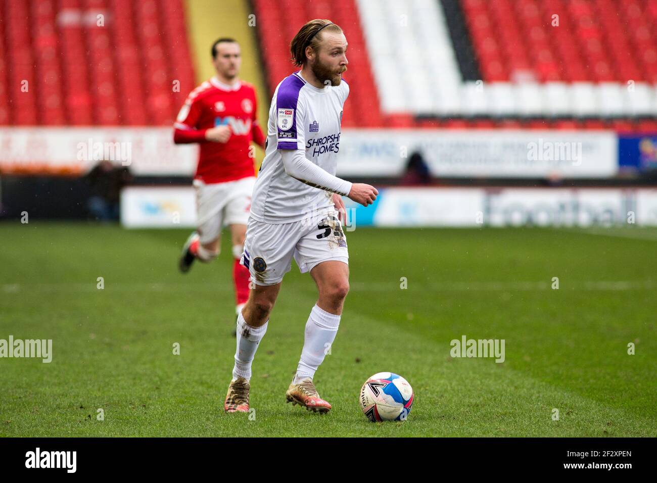LONDON, UK: MARCH 13TH: Harry Chapman of Shrewsbury Town controls the ball during the Sky Bet League 1 match between Charlton Athletic and Shrewsbury Town at The Valley, London on Saturday 13th March 2021. (Credit: Federico Maranesi | MI News) Credit: MI News & Sport /Alamy Live News Stock Photo
