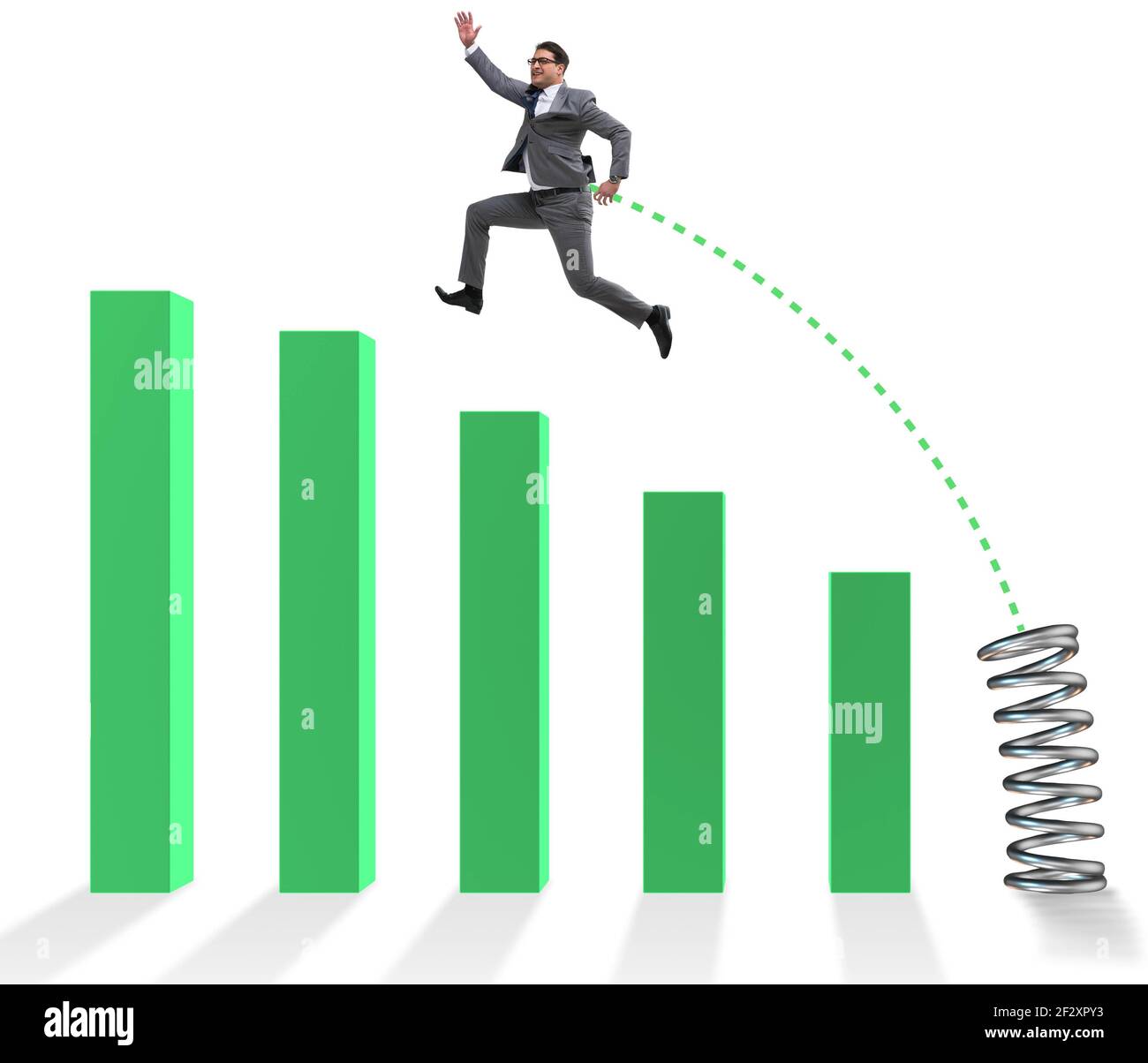 The business people jumping over bar charts Stock Photo - Alamy