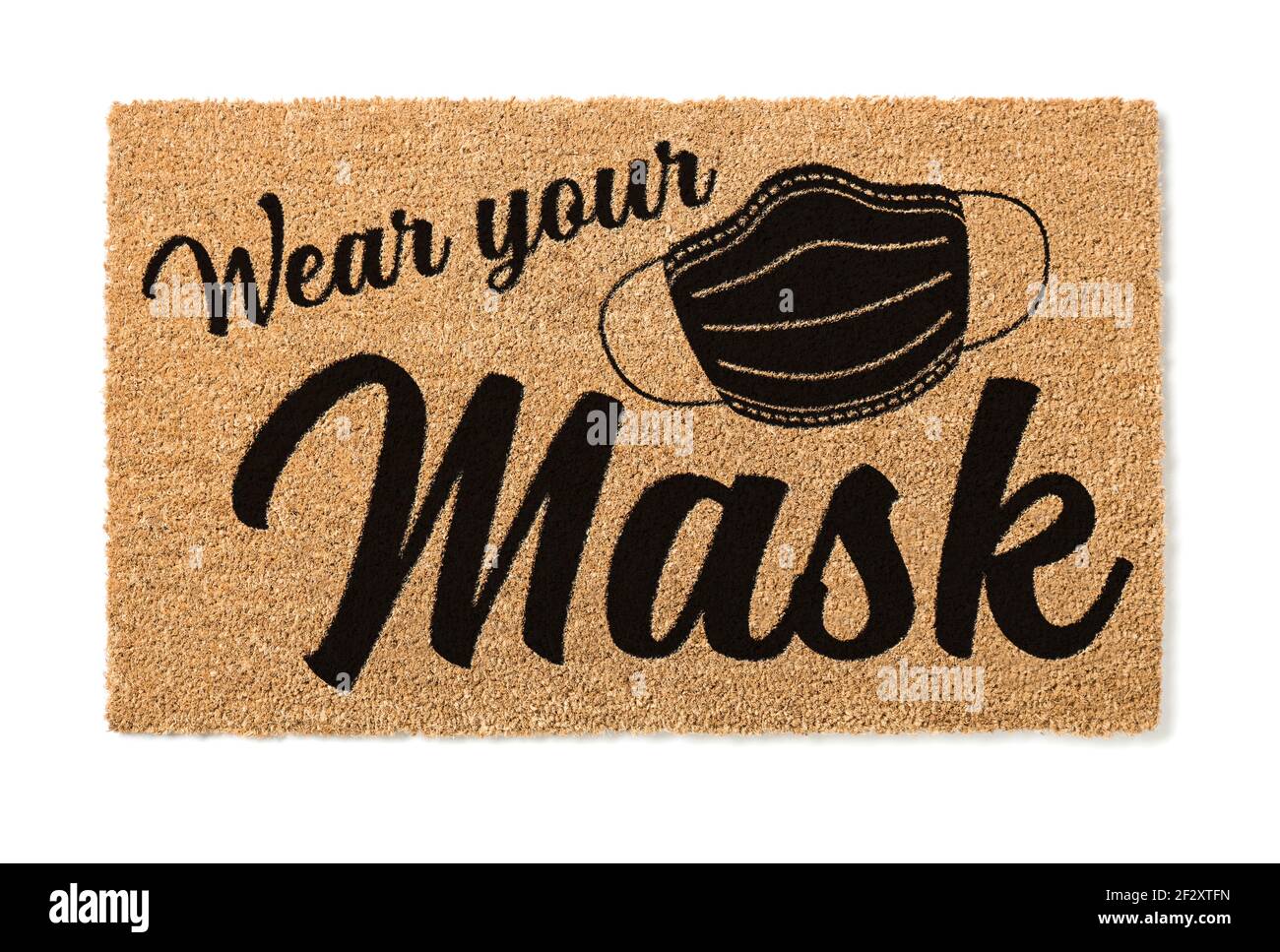 Wear Your Mask Welcome Door Mat Isolated on White Background. Stock Photo