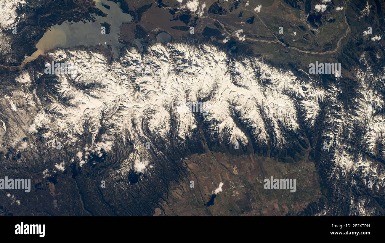 Aerial of the Teton Mtns, WYs Stock Photo