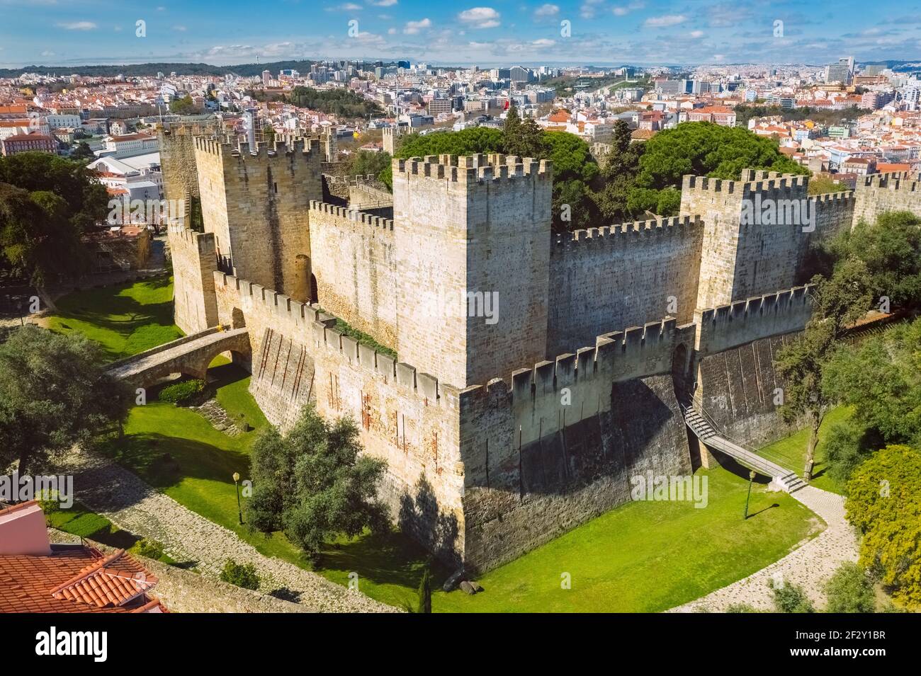 Aerial view of Sao Jorge castle or St. George castle at Lisbon city