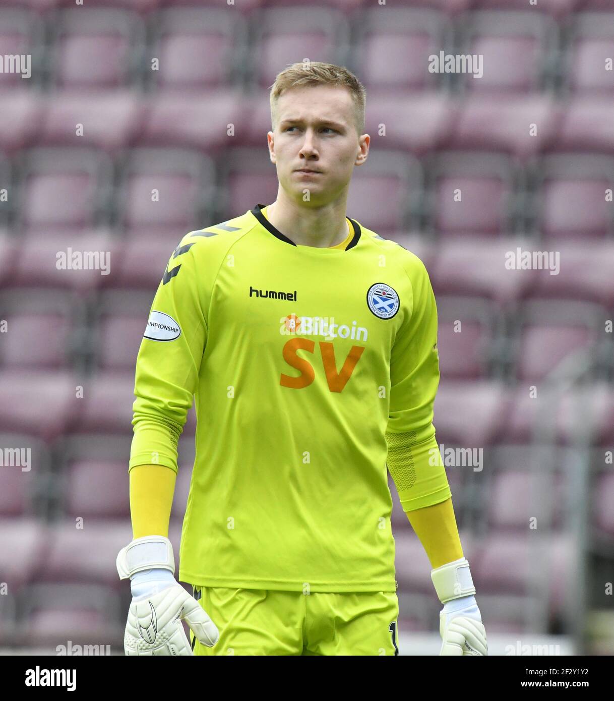 Tynecastle Park, Edinburgh, Scotland. UK .13th March 21. Scottish Championship Match .Hearts vs Ayr Utd Ayr Utd keeper Viliami Sinisalo Credit: eric mccowat/Alamy Live News Stock Photo