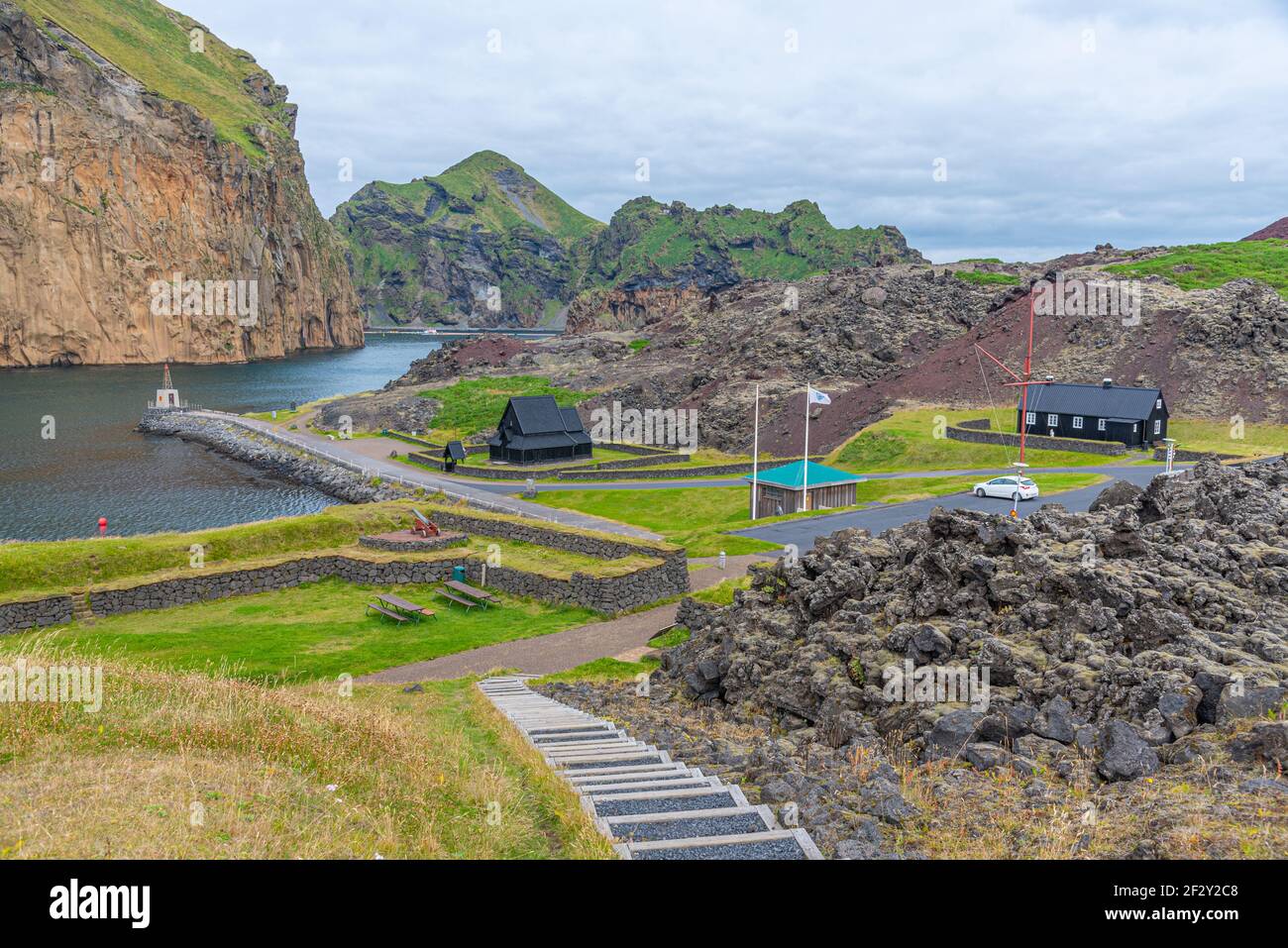 Replica of historical buildings at a skansen at Heimaey, Iceland Stock Photo