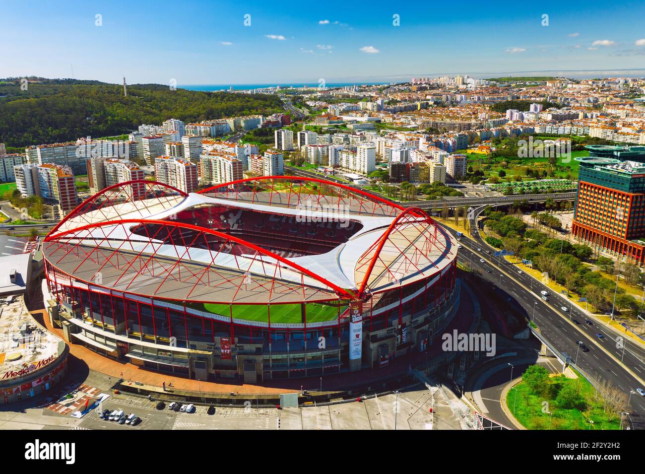 Aerial view of the Benfica stadium. Estadio da Luz. Football stadium in Lisbon, Portugal. 10.03.2021 Stock Photo