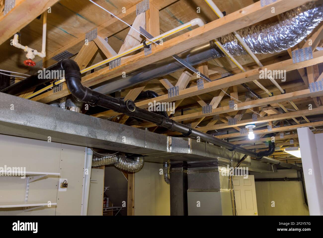 Framed home installation of air conditioner and heating ductwork in