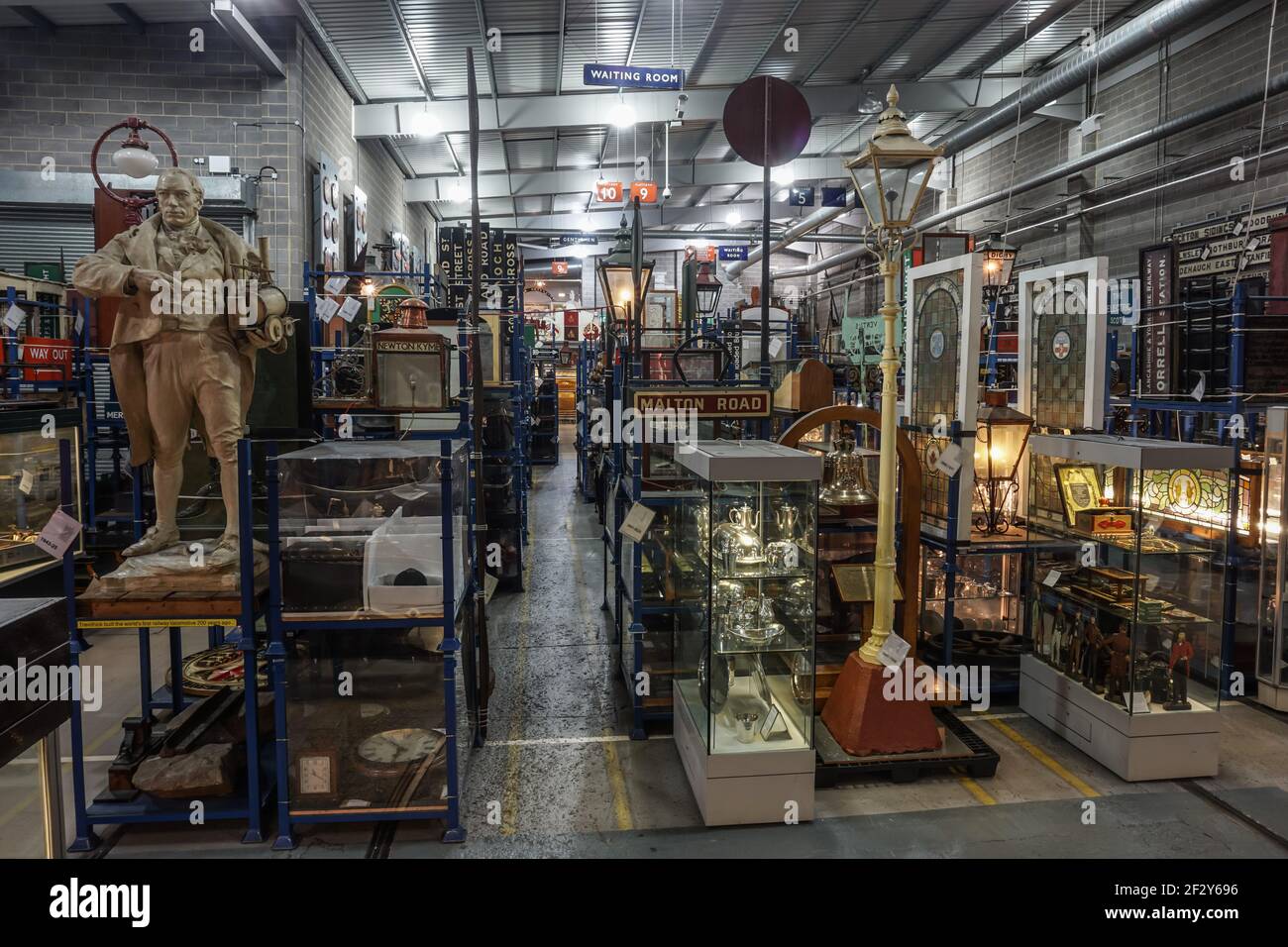 Warehouse of rail exhibits and artefacts at the National Railway Museum, York North Yorkshire England UK Stock Photo