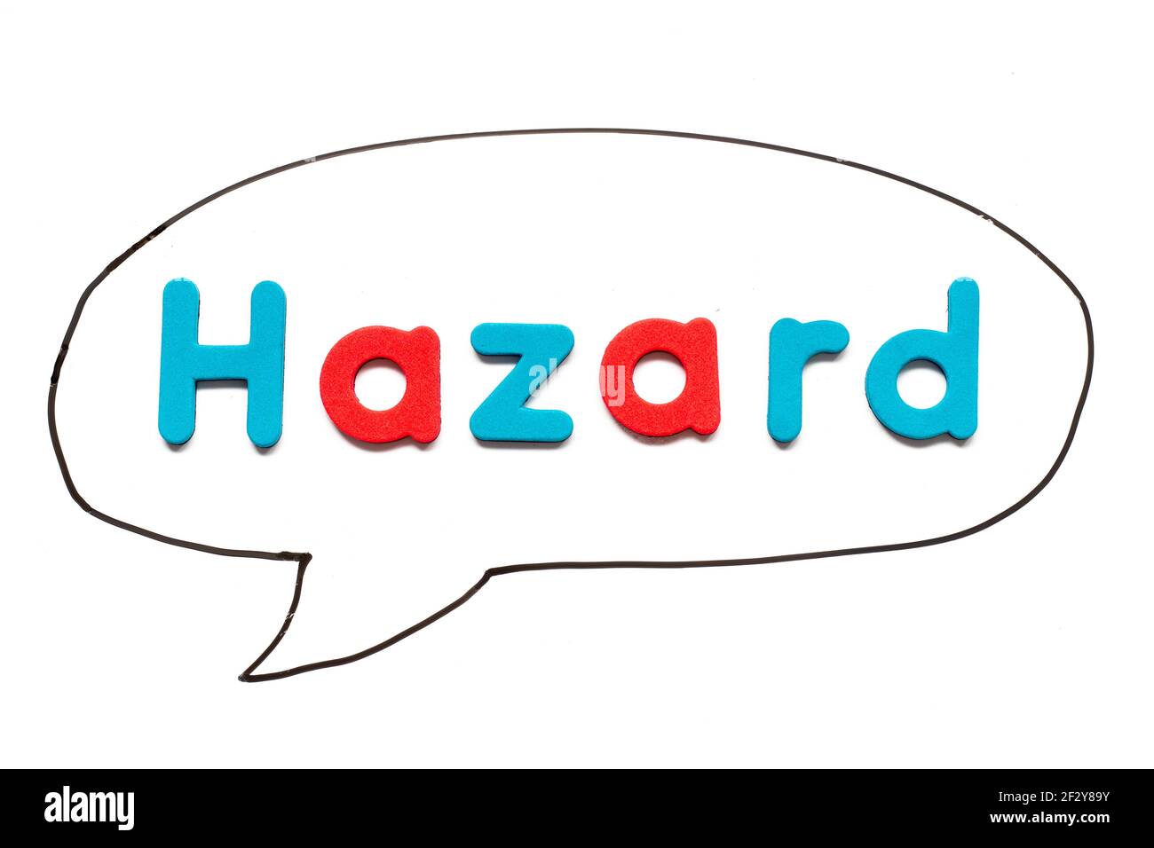 Alphabet letter with word hazard in black line hand drawing as bubble