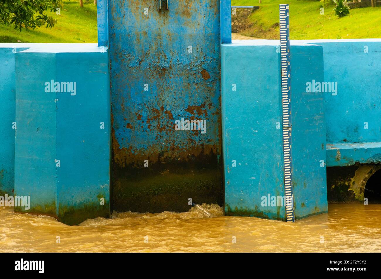 Dams in the river to regulate water flow and prevent flooding in rainy season Stock Photo