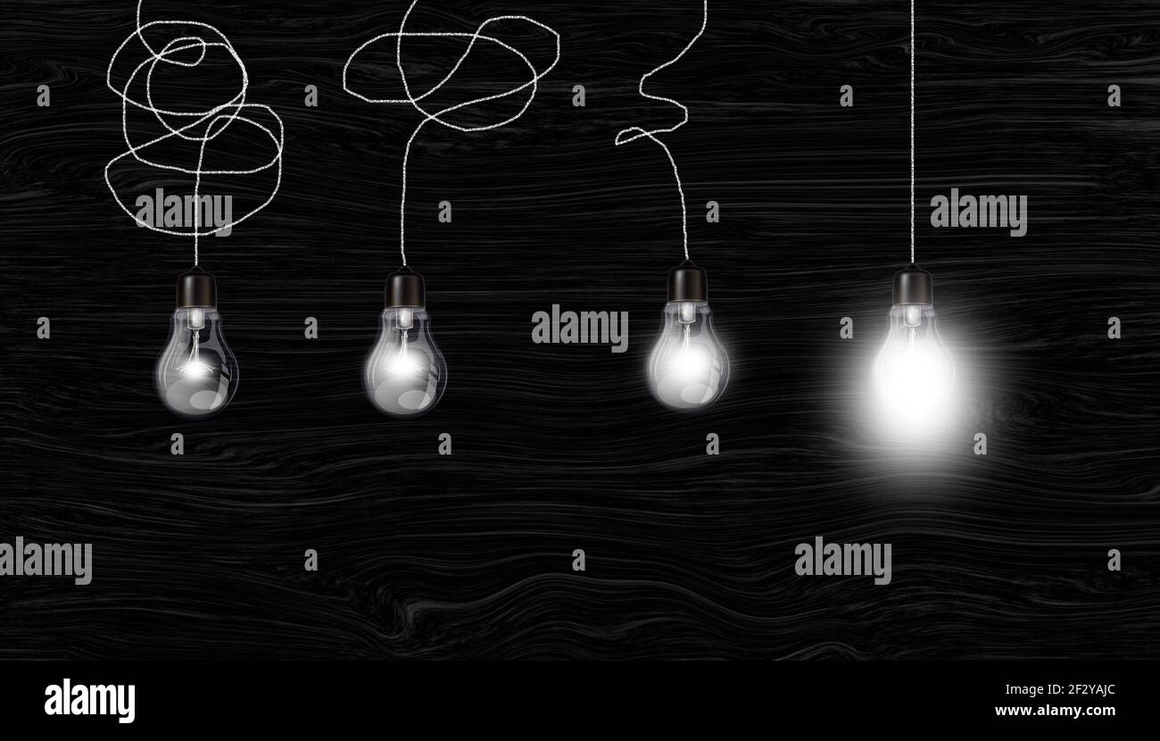 complicated business ideas to clear idea light bulb concept, conceptual illustration of thinking different, problem solving and business troubles mana Stock Photo