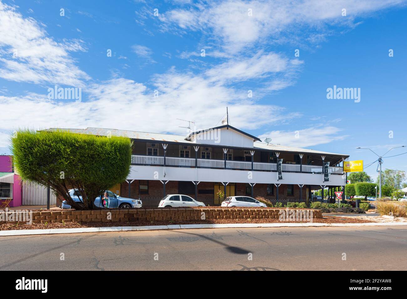 View of  the old pub Hotel Cunnamulla in Cunnamulla, a small rural town in the Paroo Shire, Queensland, QLD, Australia Stock Photo